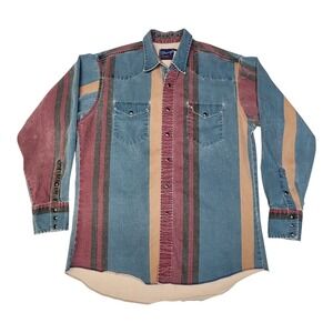 Vintage Wrangler Brushpopper Pearl Snap Western Rodeo Cowboy Men's Large X-long